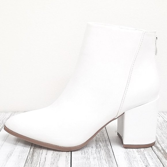 New White Chunky Heel Point Toe Booties Boots - Picture 3 of 4